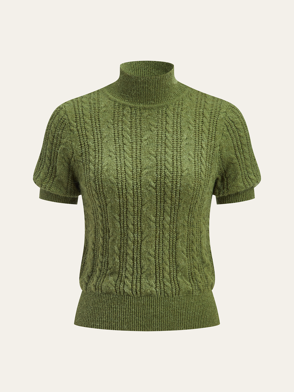 Kurzarm-Pullover mit Zopfmuster und Stehkragen