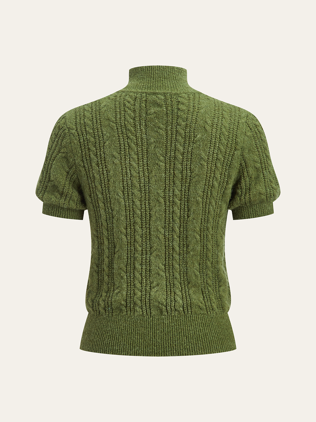 Kurzarm-Pullover mit Zopfmuster und Stehkragen