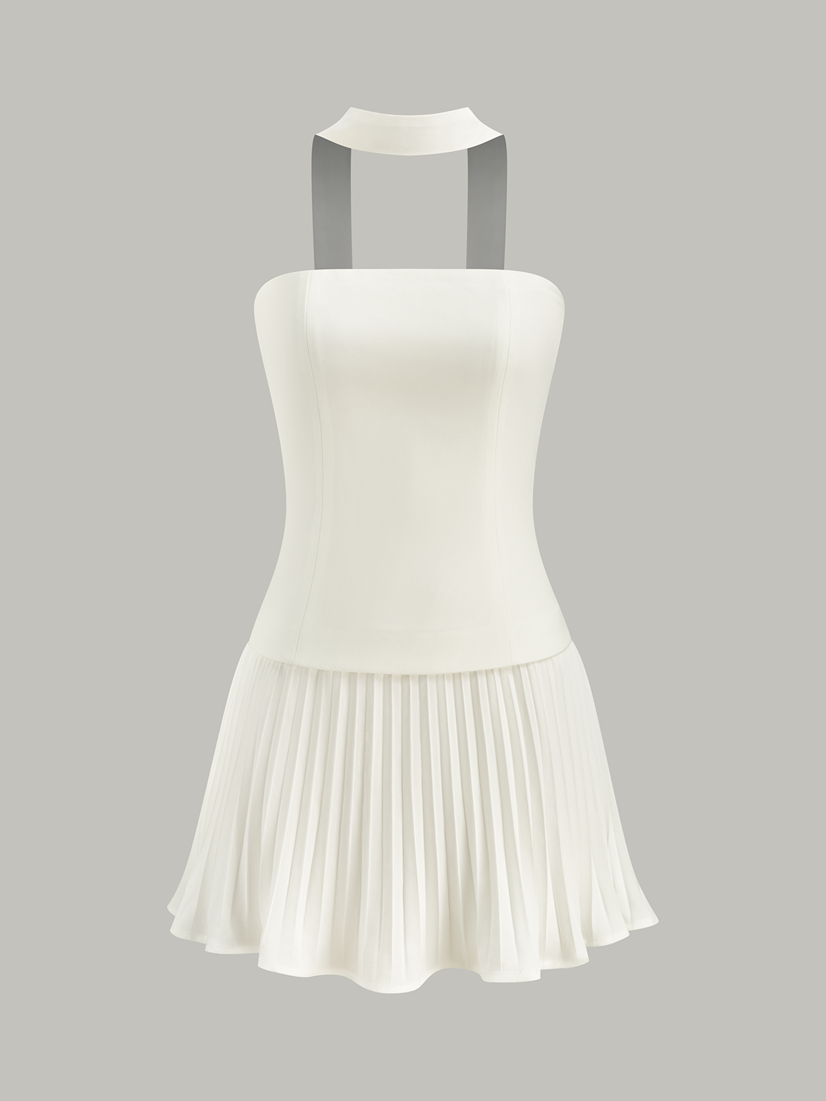 Robe mini plissée sans bretelles à col halter