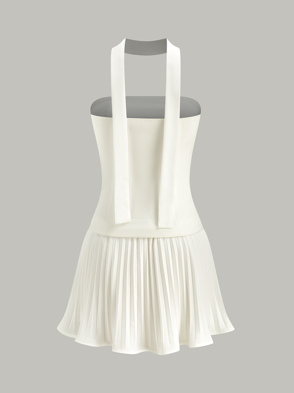 Halter Neck Strapless Pleated Mini Dress