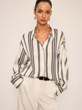 Chemise Oversize Rayée en Satin avec Détail Découpé au Dos