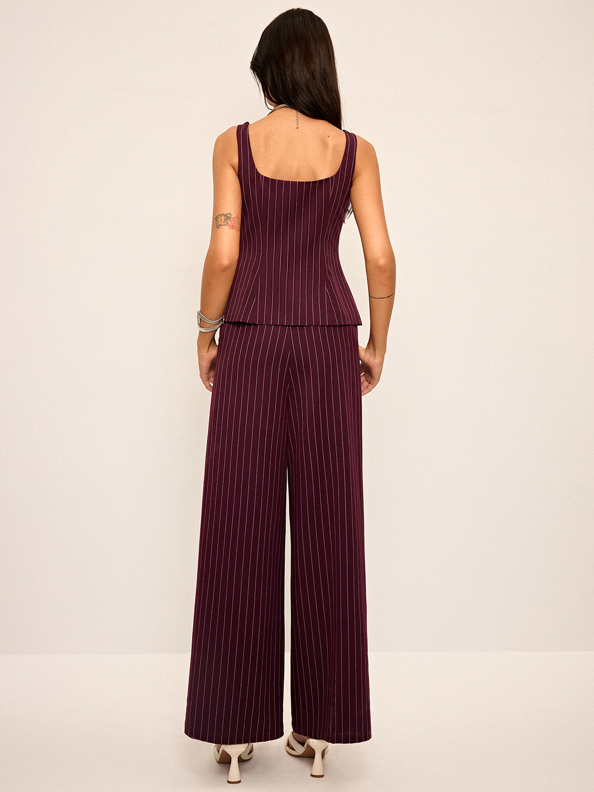 Pinstripe Zipper Vest with Slit