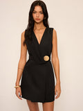 Sleeveless Wrap Mini Dress with Metal Buckle Belt
