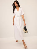 Robe chemise plissée ceinturée en lin et mélange