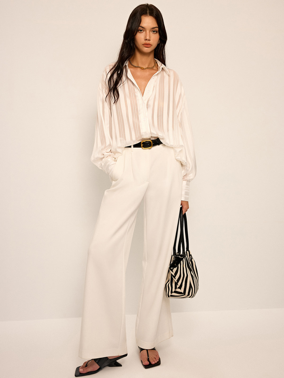 Sheer Striped Long-Sleeve Shirt