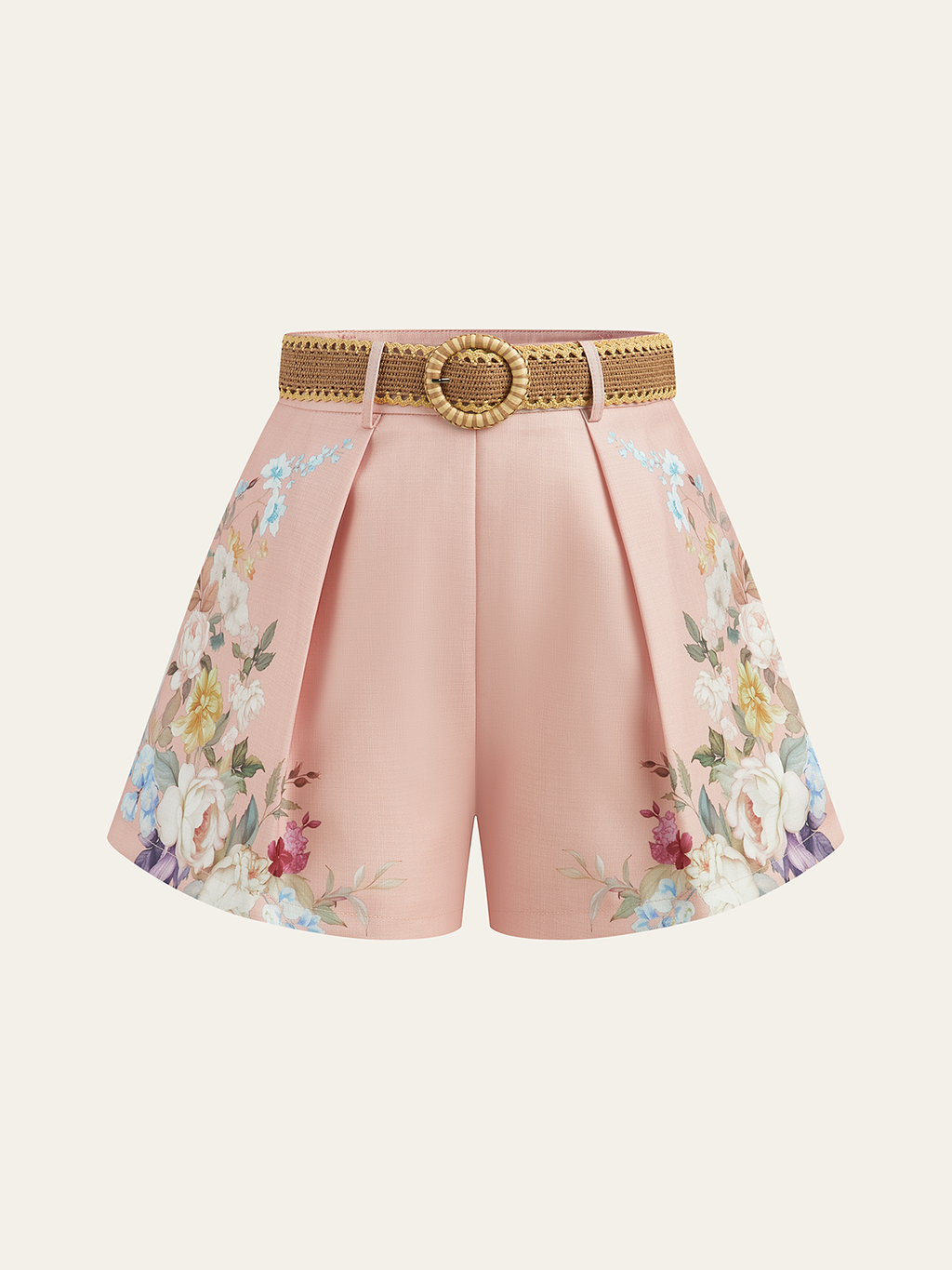 Geblümte Shorts mit Gürtel und mittlerer Bundhöhe