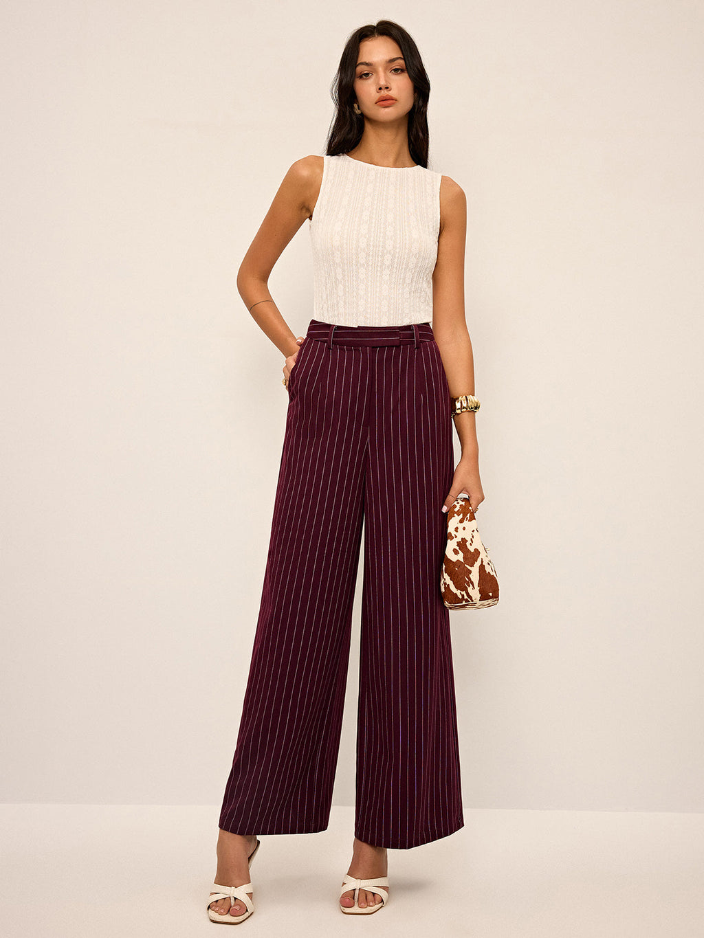 Pantalon droit à rayures fines et jambes larges