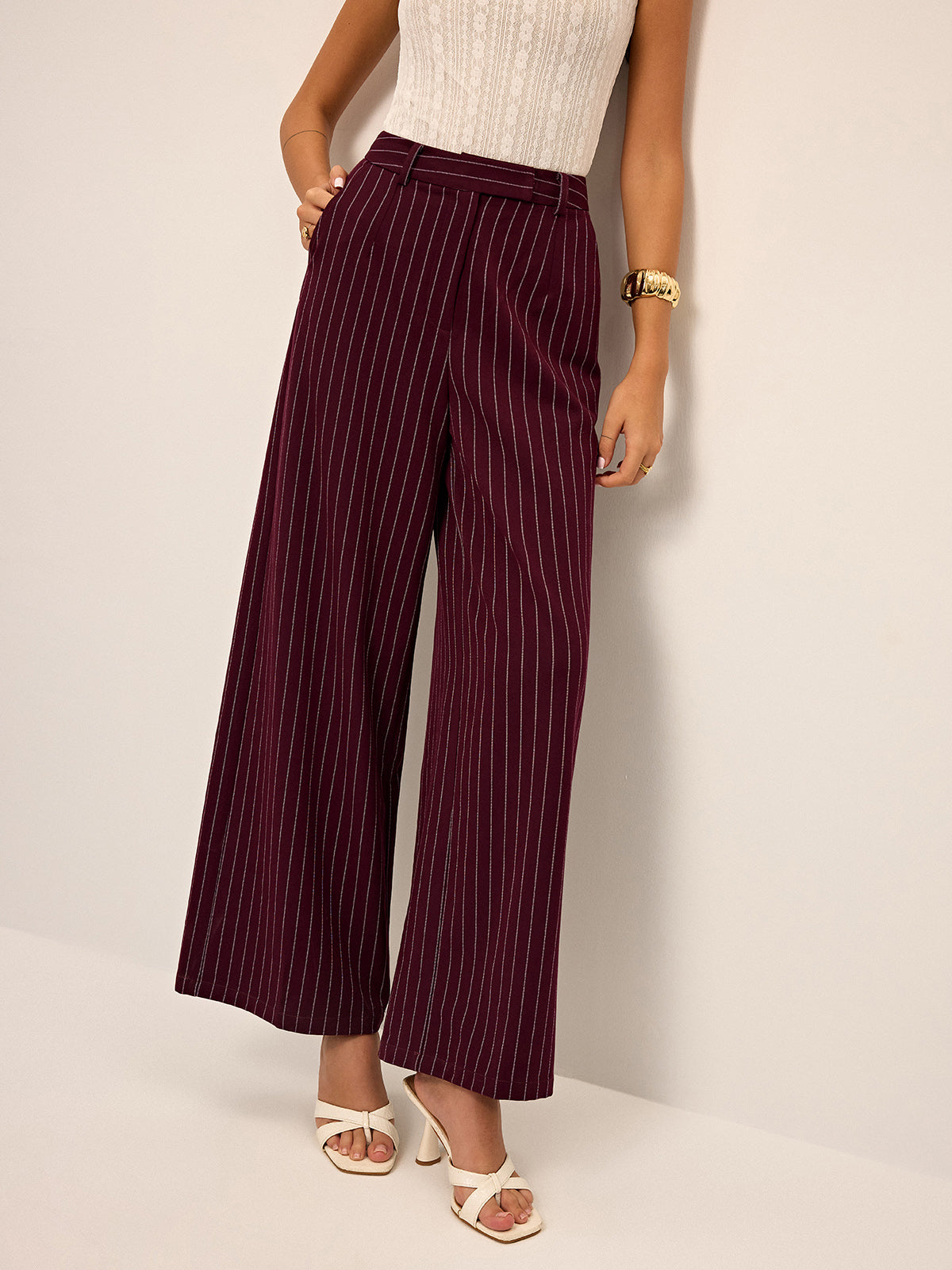 Pinstripe Wide-Leg Straight Pants