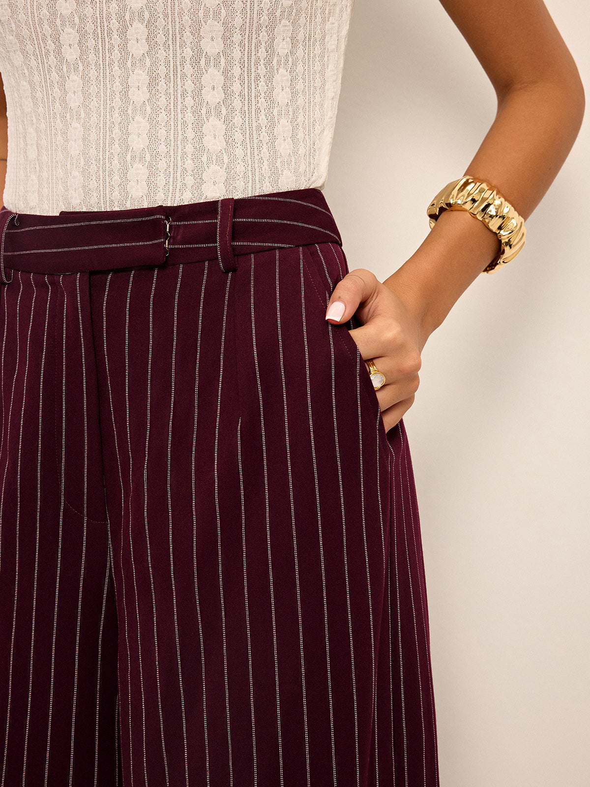 Pinstripe Wide-Leg Straight Pants