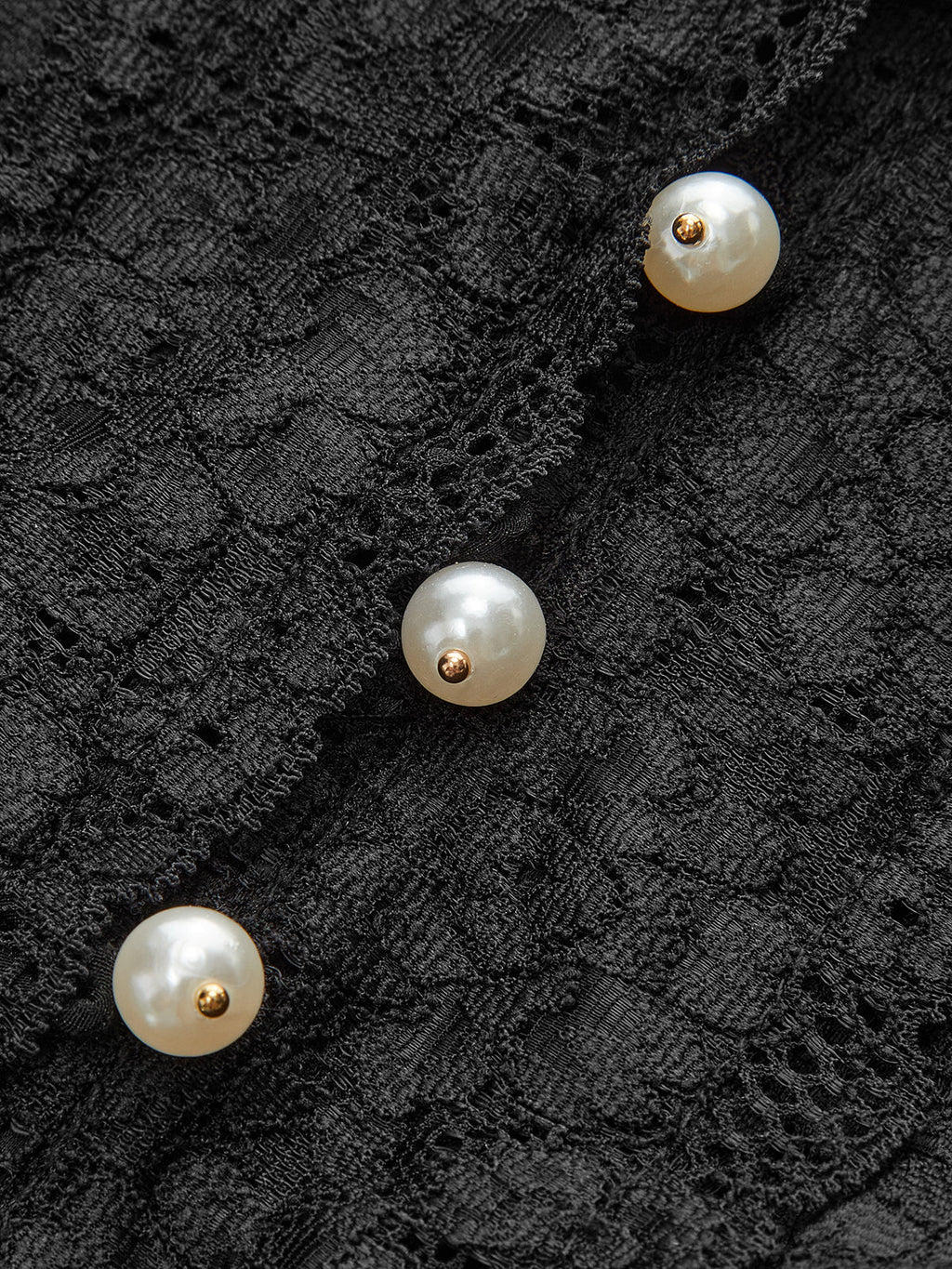 Semi-Sheer Lace Trim Pearl Button Top