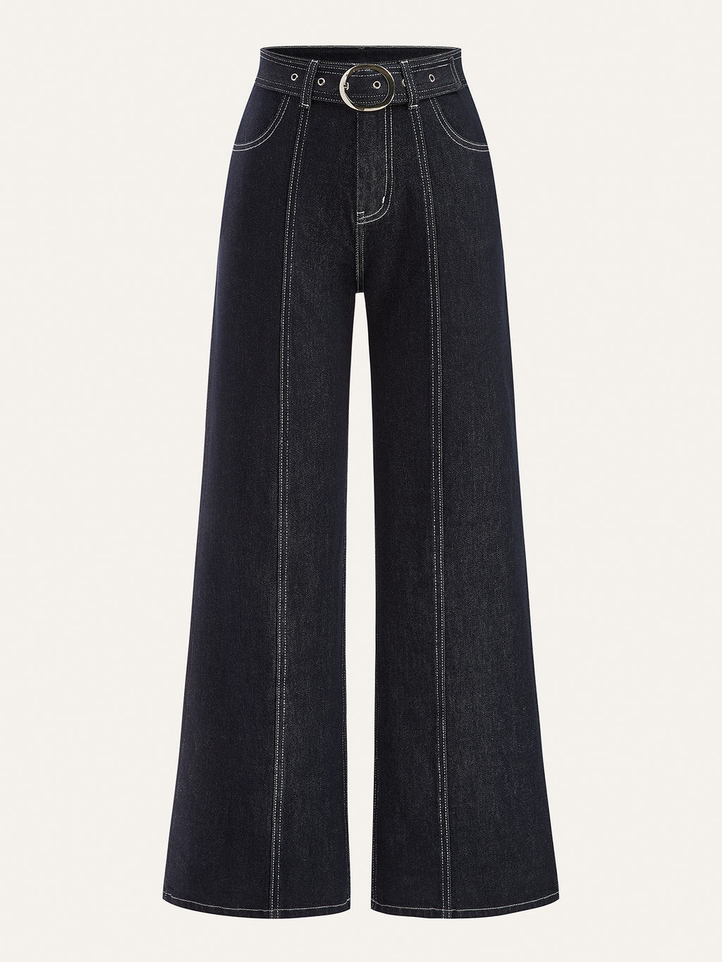 Denim-Hose mit Kontrastnähten und Gürtel