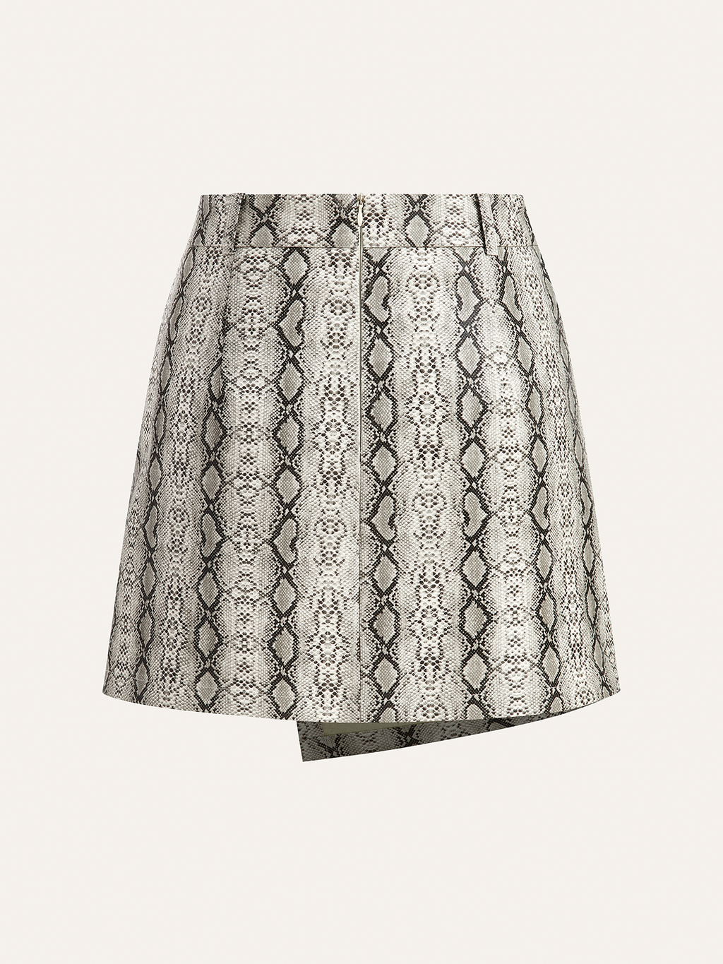 Asymmetrischer Minirock aus PU-Leder mit Schlangenprint