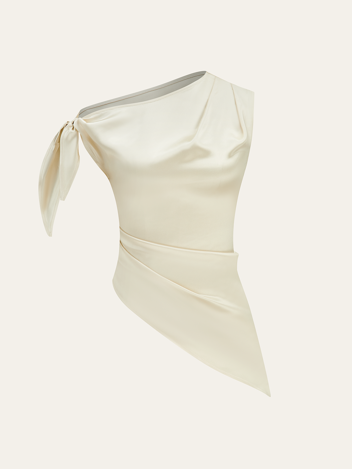 One-Shoulder Asymmetric Hem Top with Bow Detail