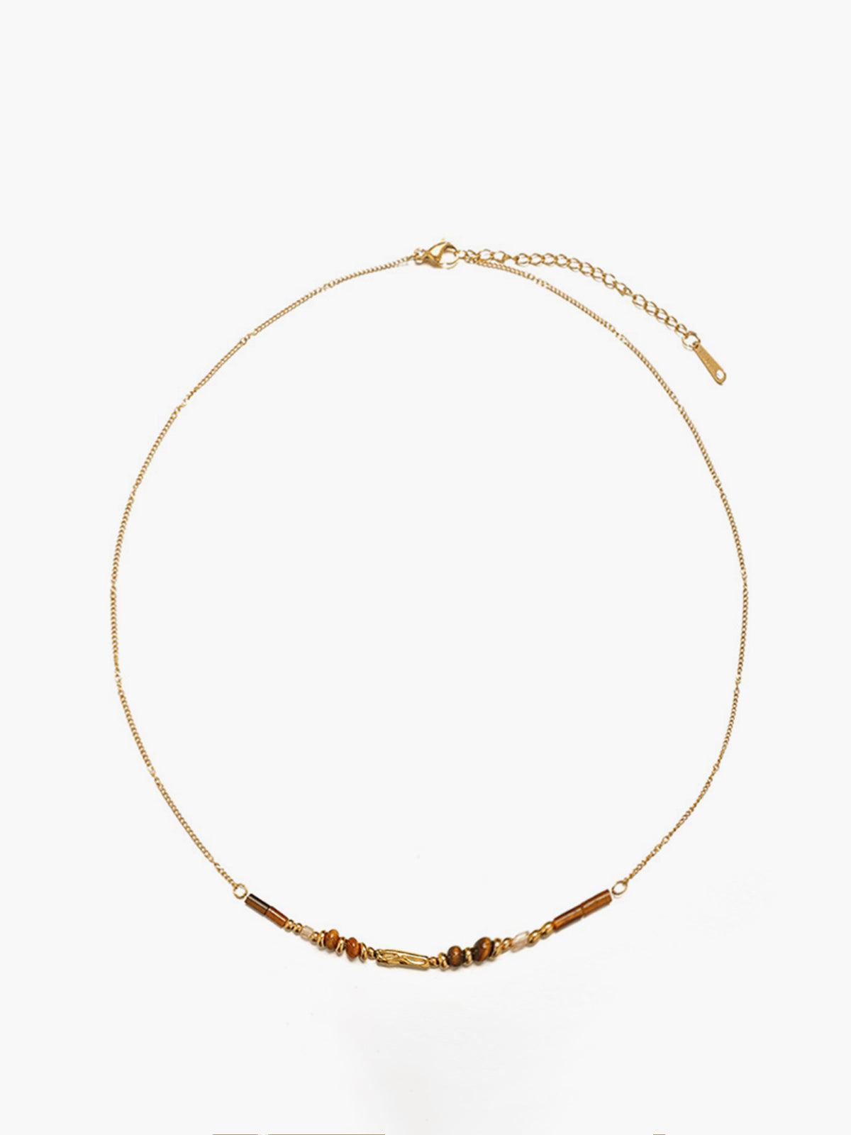 Tiger Eye Stone Beaded Necklace with Gold Chain