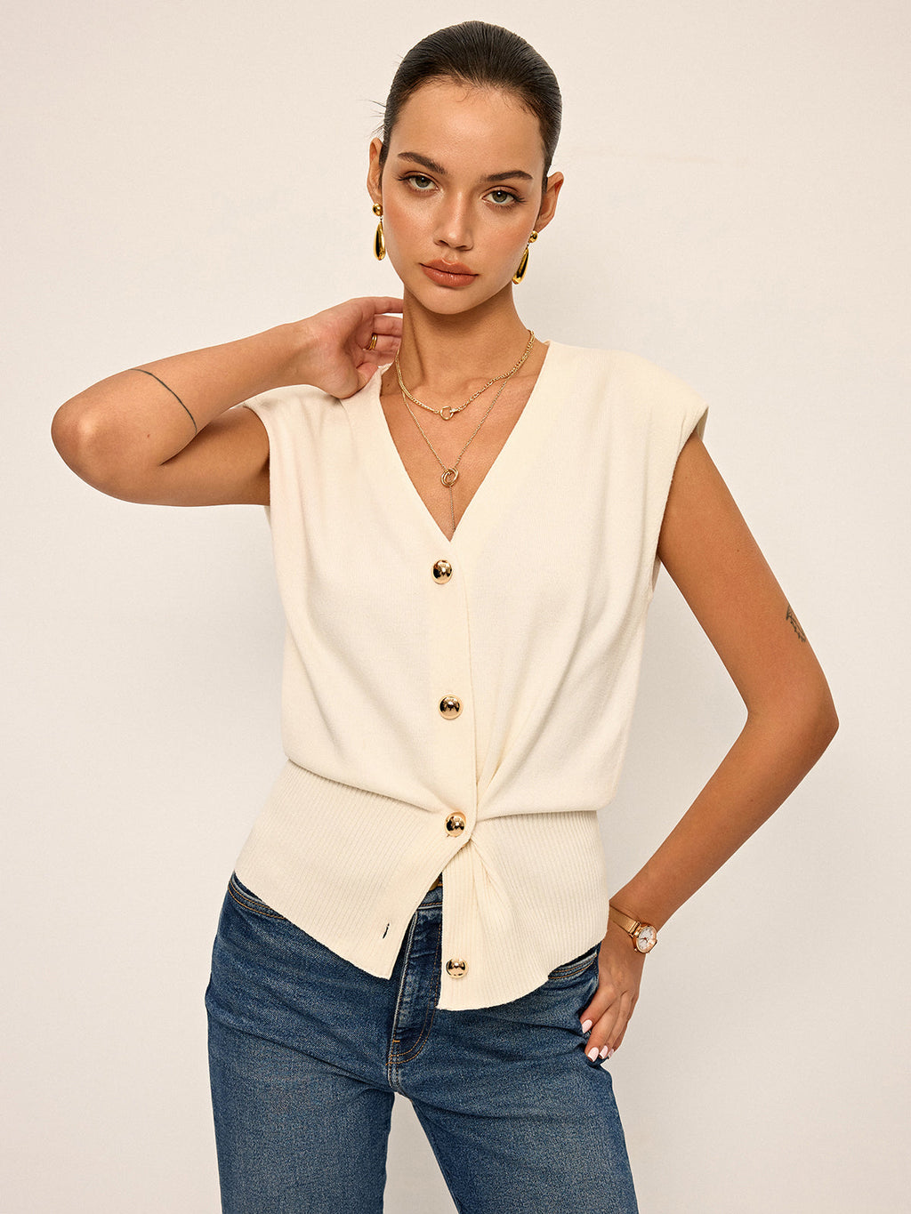 Gilet en maille asymétrique à porter des deux côtés