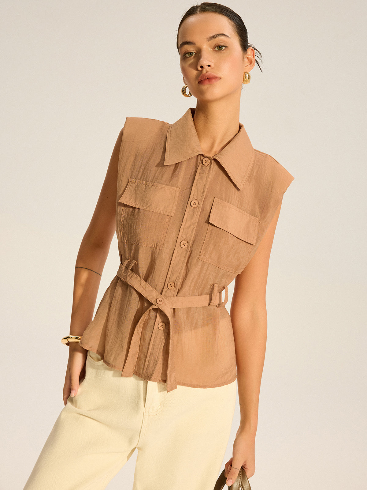 Belted Sleeveless Blouse