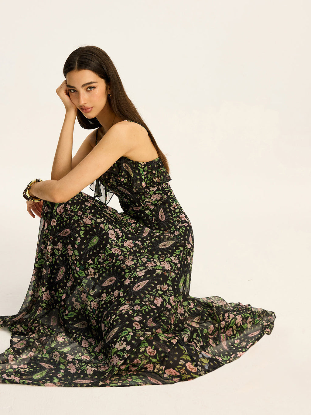 Geblümtes Chiffon-Maxikleid