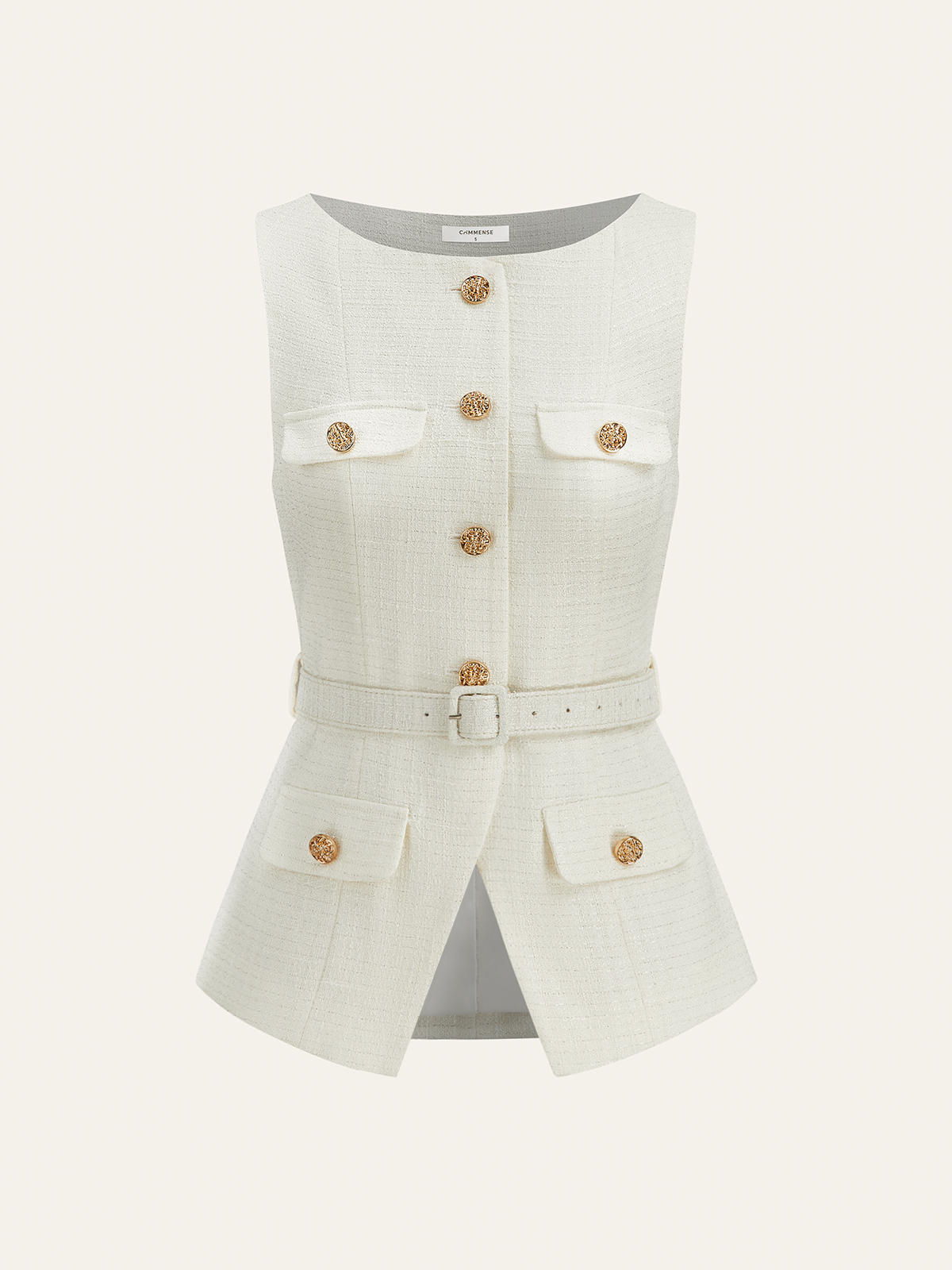 Belted Metal Button Sleeveless Vest