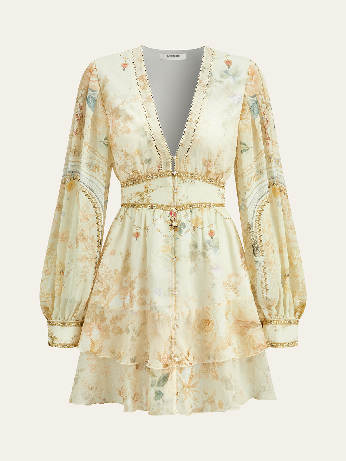 Robe mini à volants en mousseline semi-transparente imprimée de fleurs 