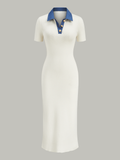 Midi-Strickkleid mit Jeanskragen und Knopfleiste