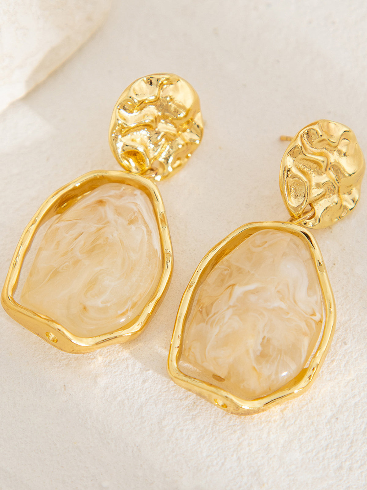Golden Irregular Stone Earrings