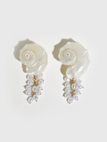 Boucles d'oreilles en coquillage épineux naturel avec pendentifs en fausse perle