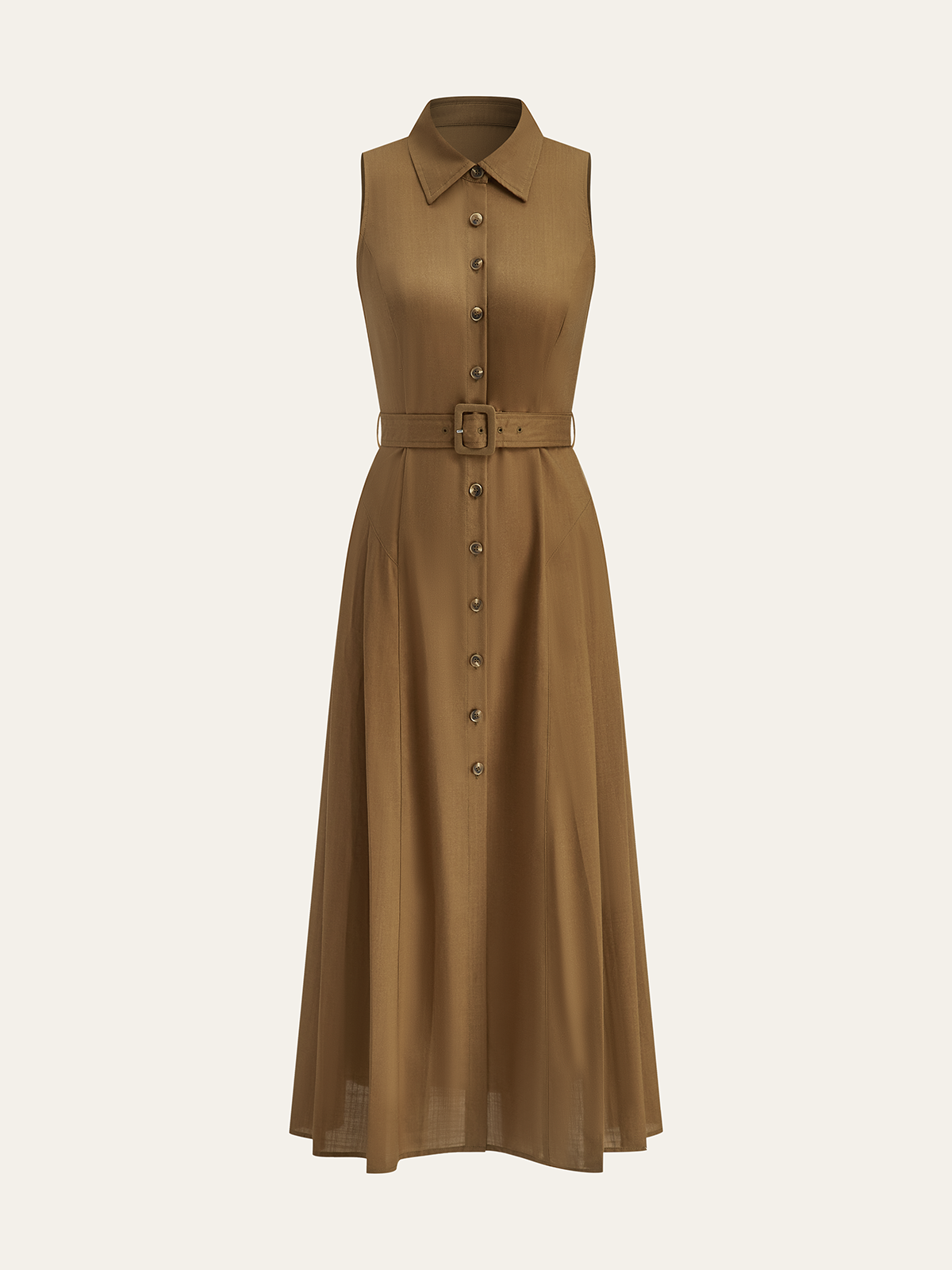 Belted Button Sleeveless Maxi Dress