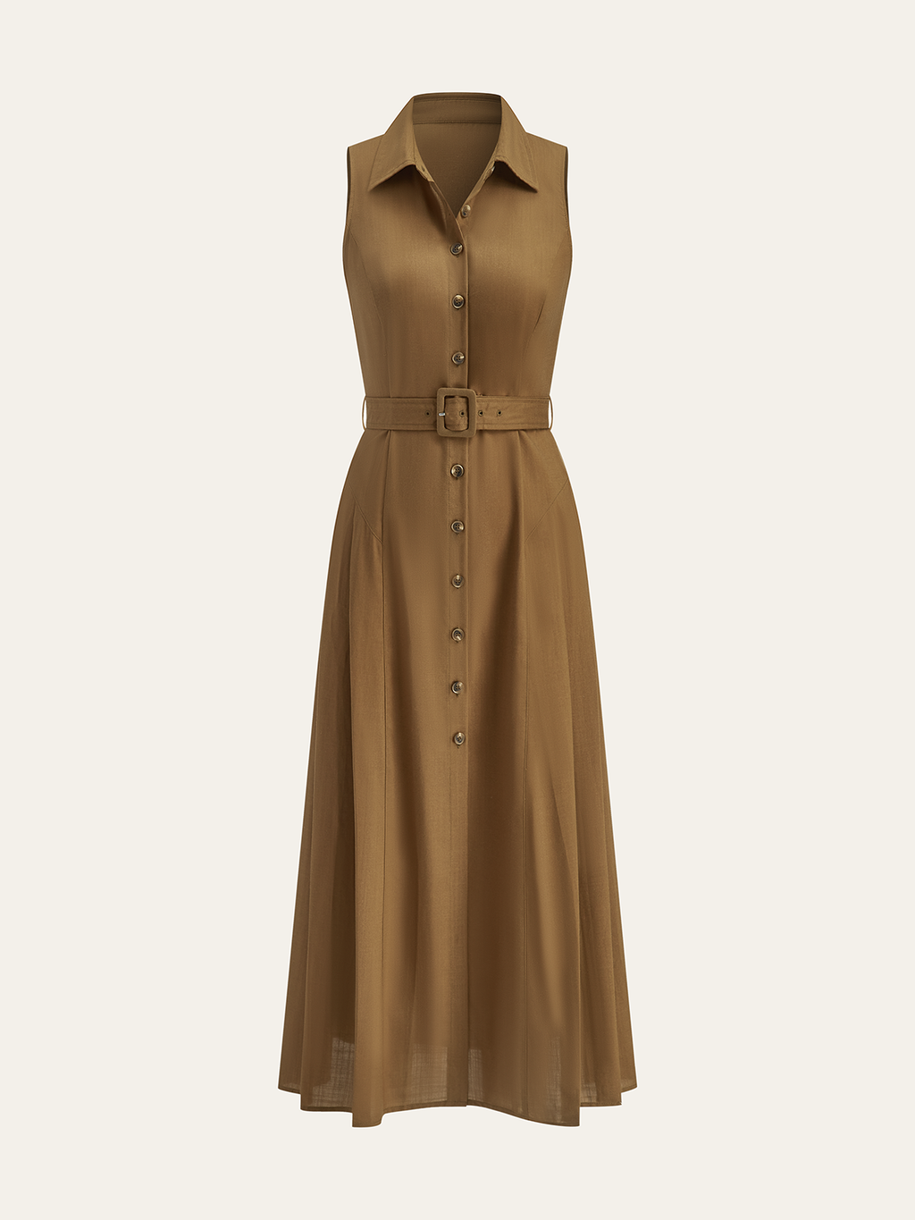 Belted Button Sleeveless Maxi Dress