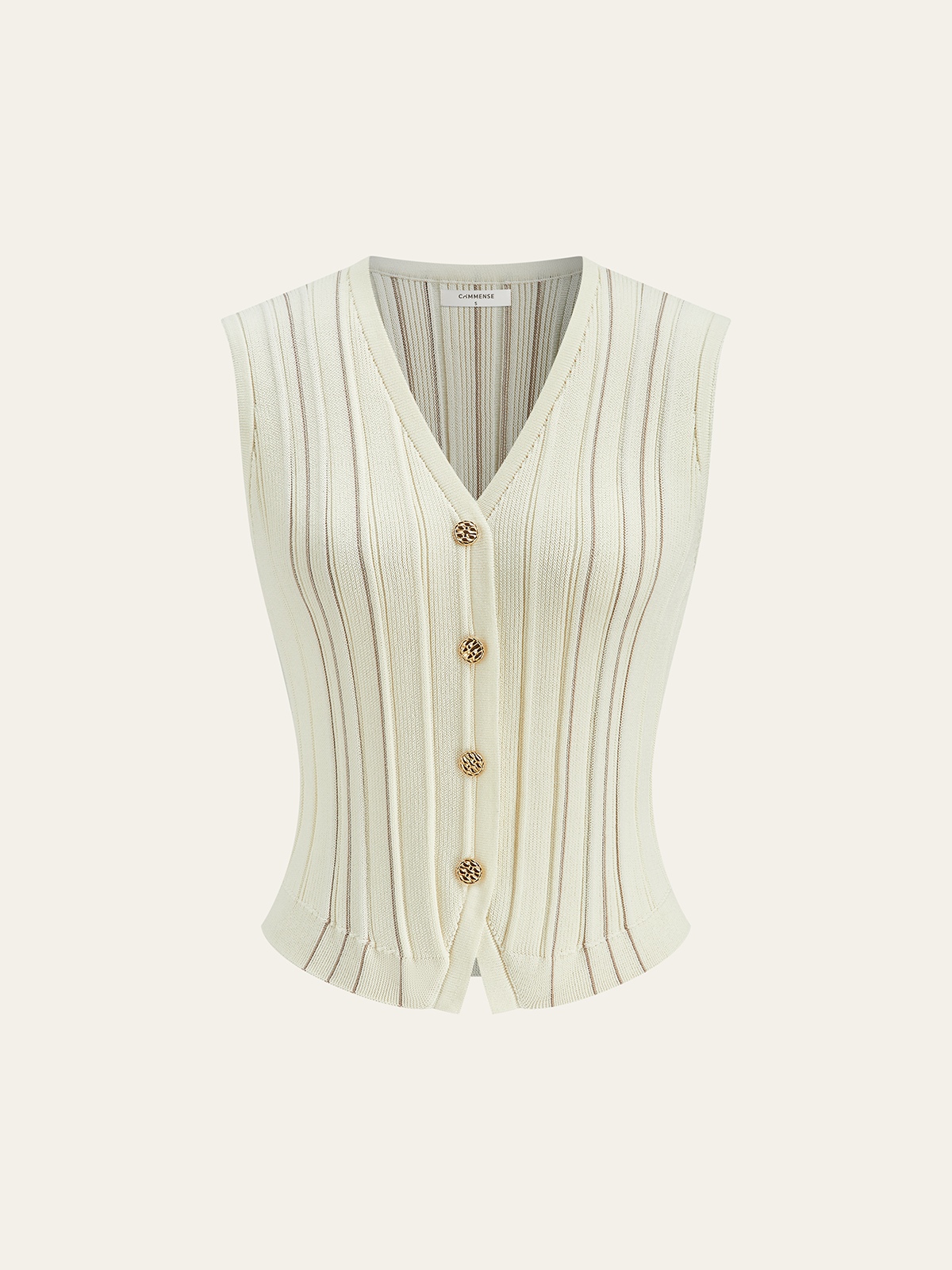 Metal Button Striped Knit Vest