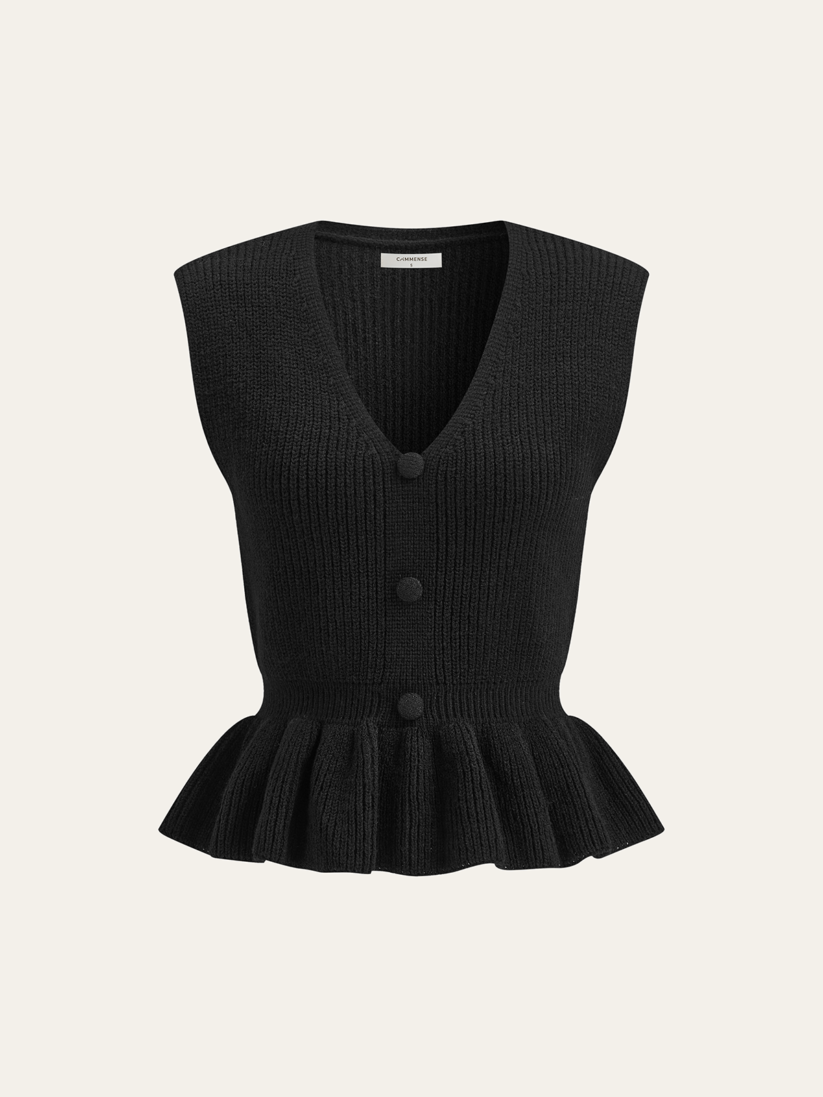 Button V-Neck Knit Peplum Vest