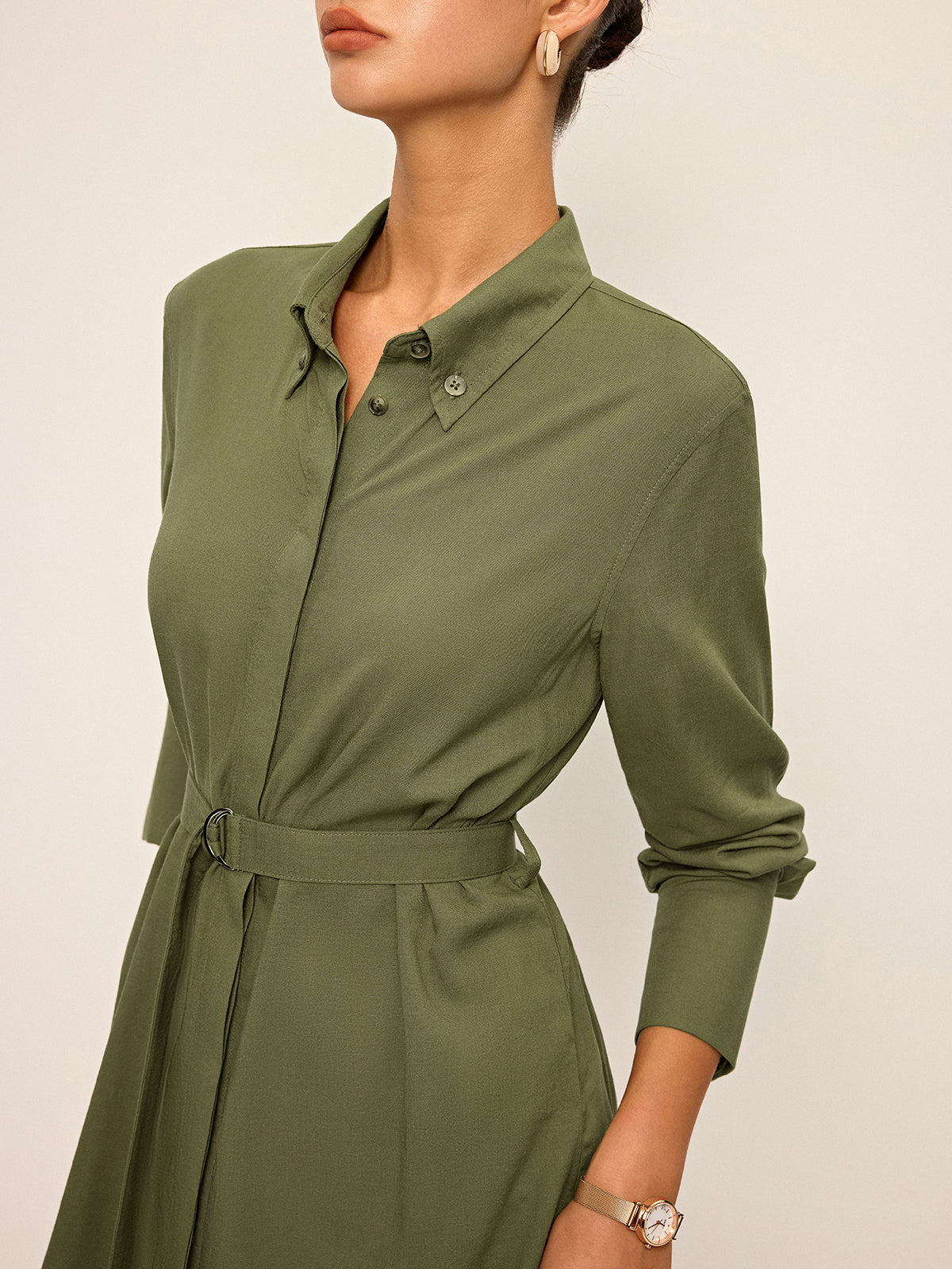 Cotton & Linen Belted Long-Sleeve Shirt