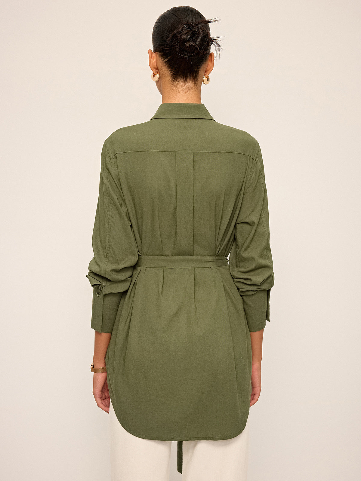 Cotton & Linen Belted Long-Sleeve Shirt