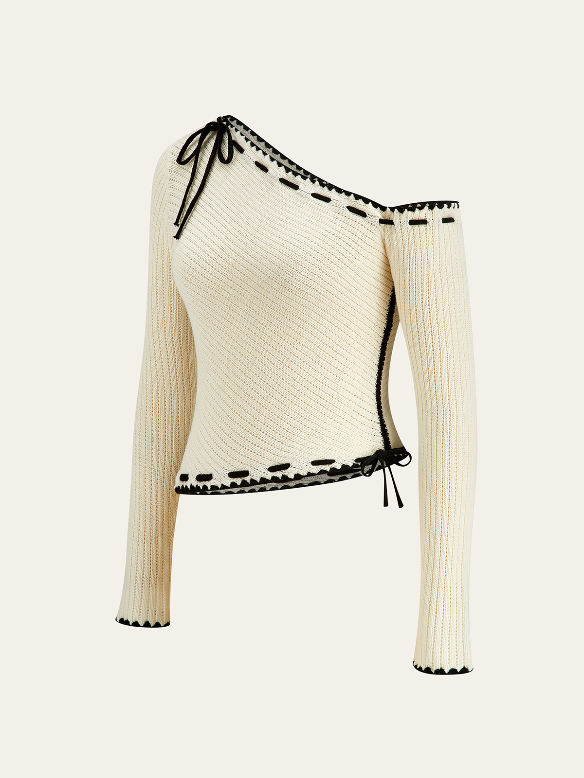 One-Shoulder Knit Top with Bow Detail