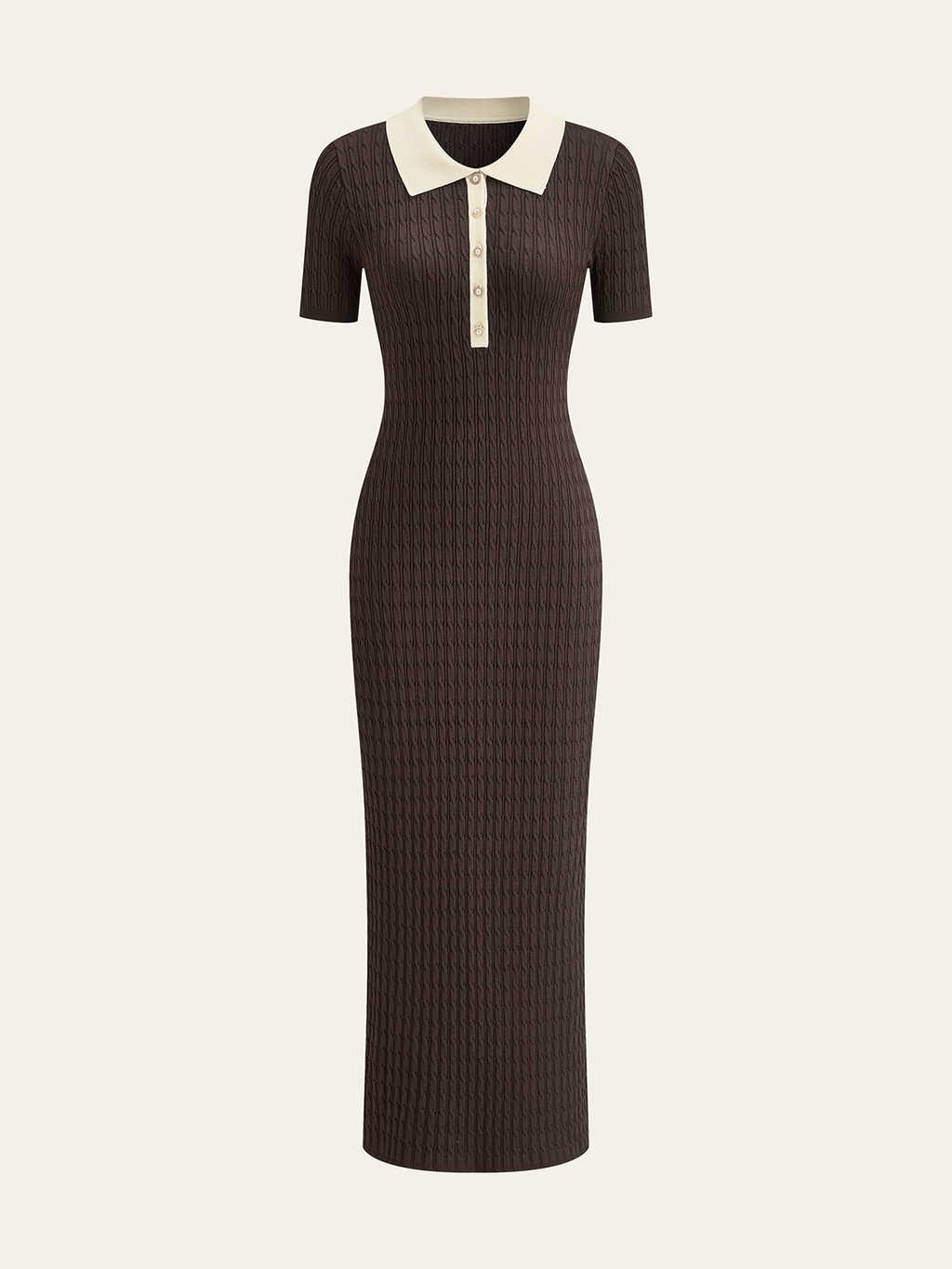 Robe mi-longue torsadée à col contrastant