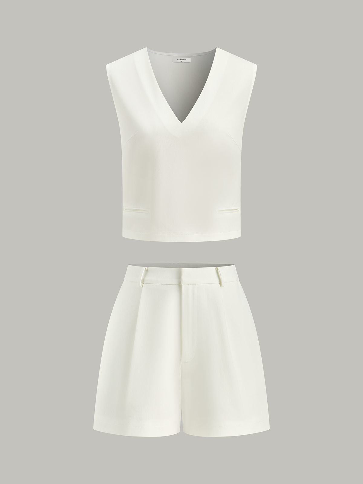 V-Neck Pocketed Top and Pleated Shorts Set