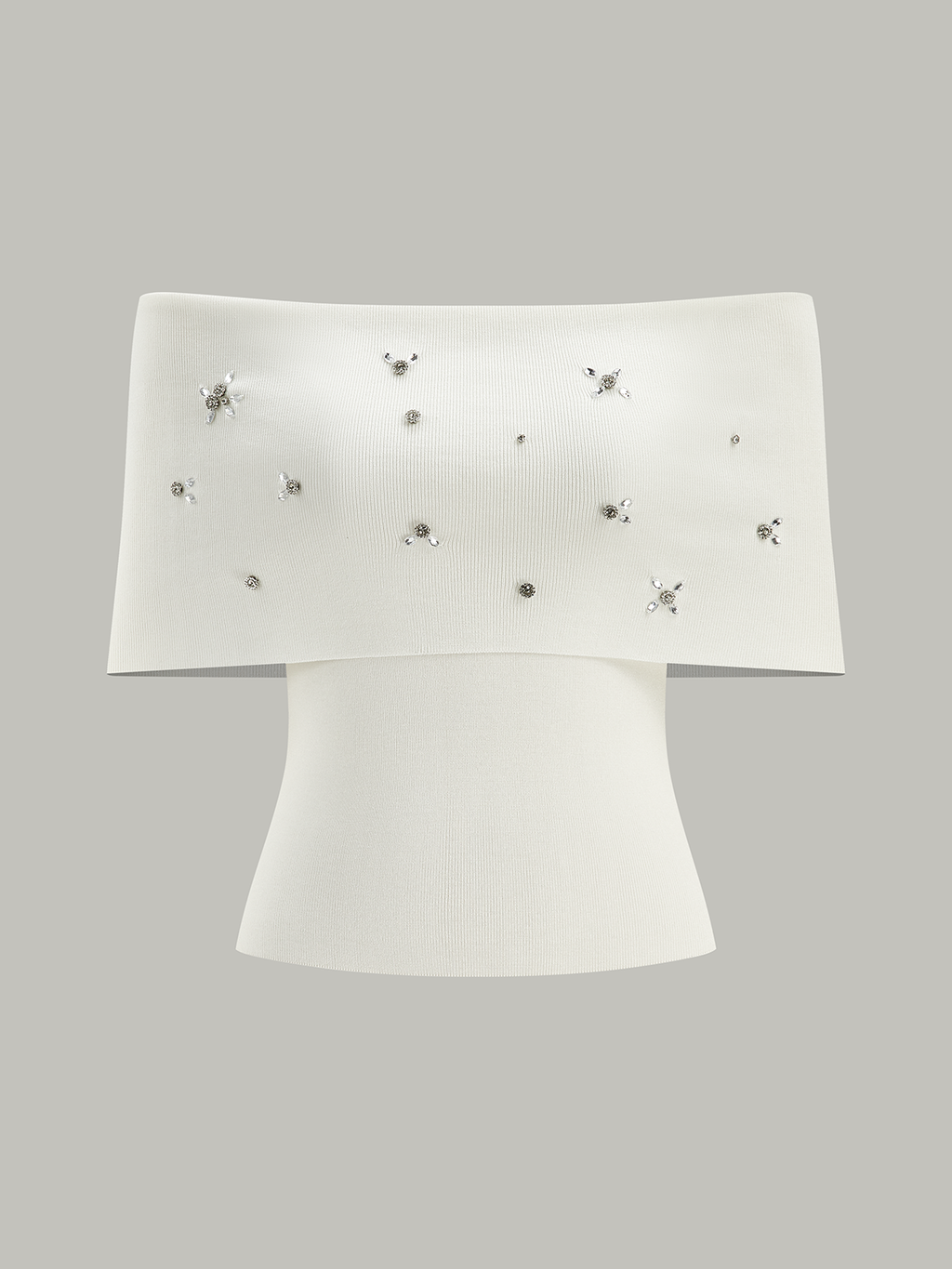 Off-Shoulder-Stricktop mit Kristallverzierungen