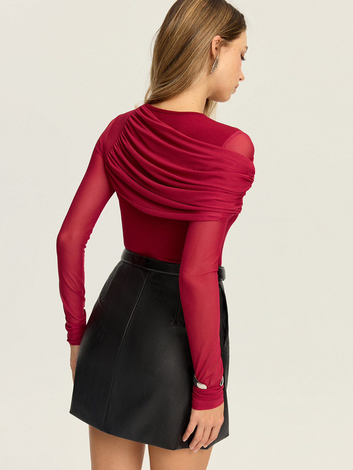 Asymmetric Mesh-Sleeve Top