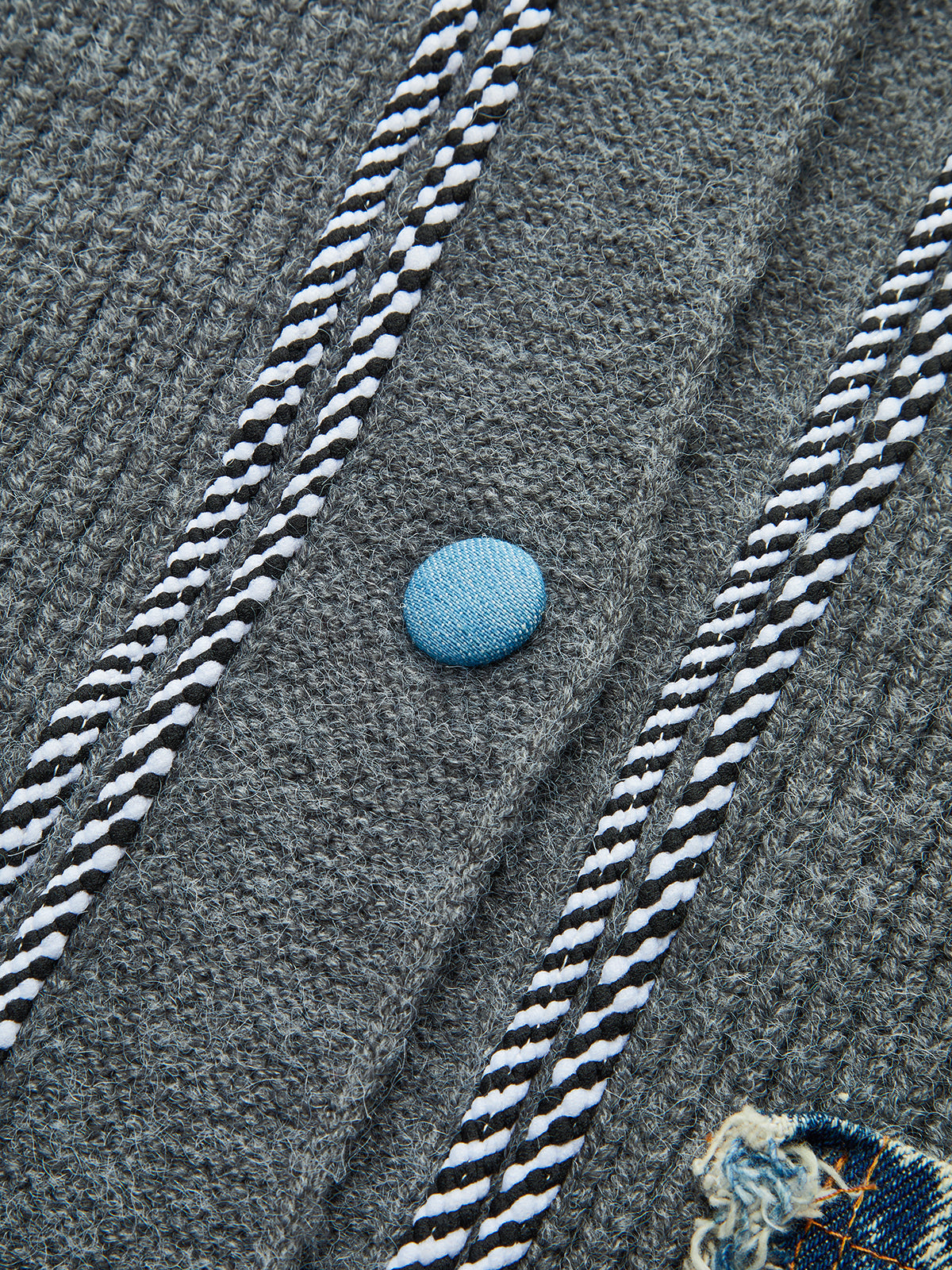 Contrast Trim Denim Panel Cardigan