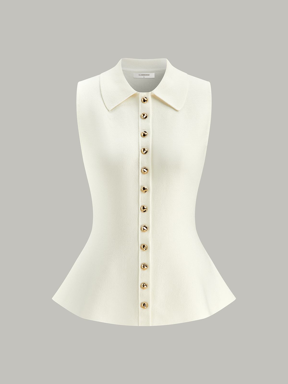 Metal Button Knit Peplum Top