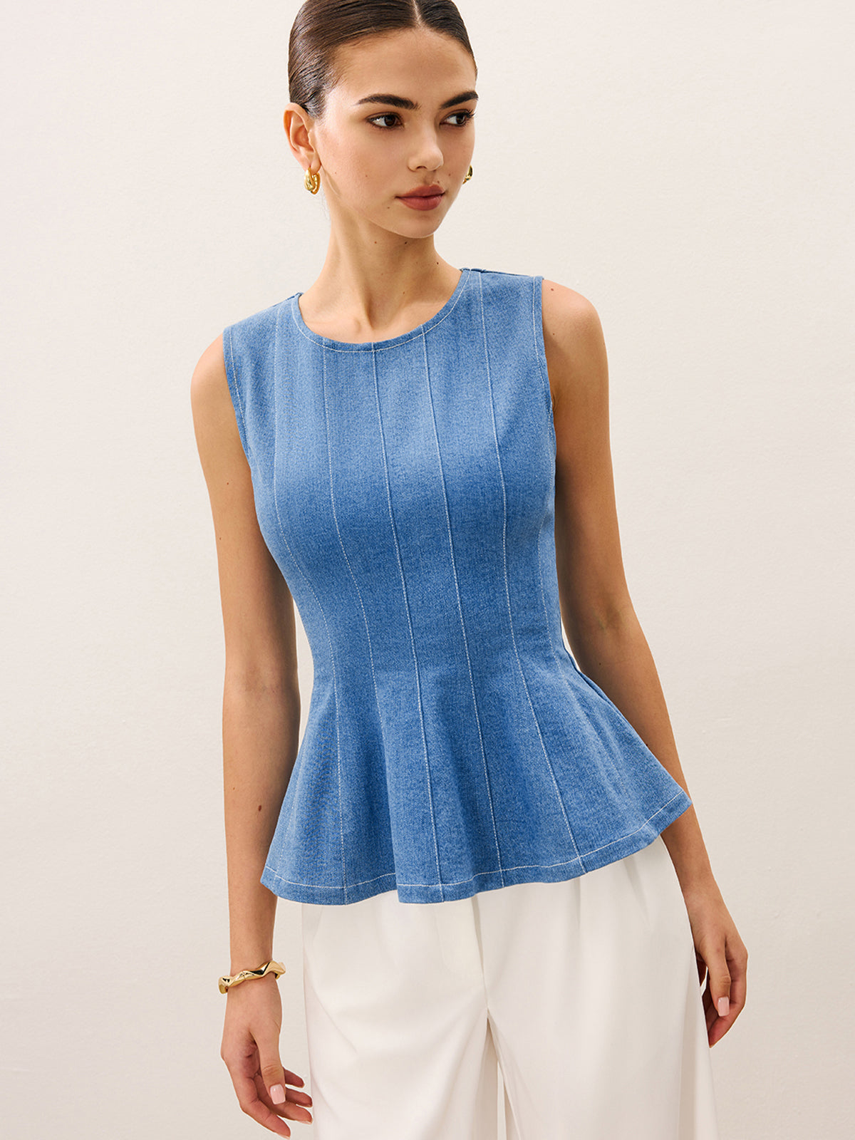 Denim Peplum Top