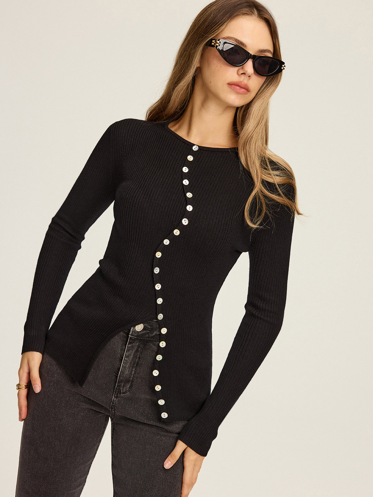 Asymmetric Button-Down Cardigan