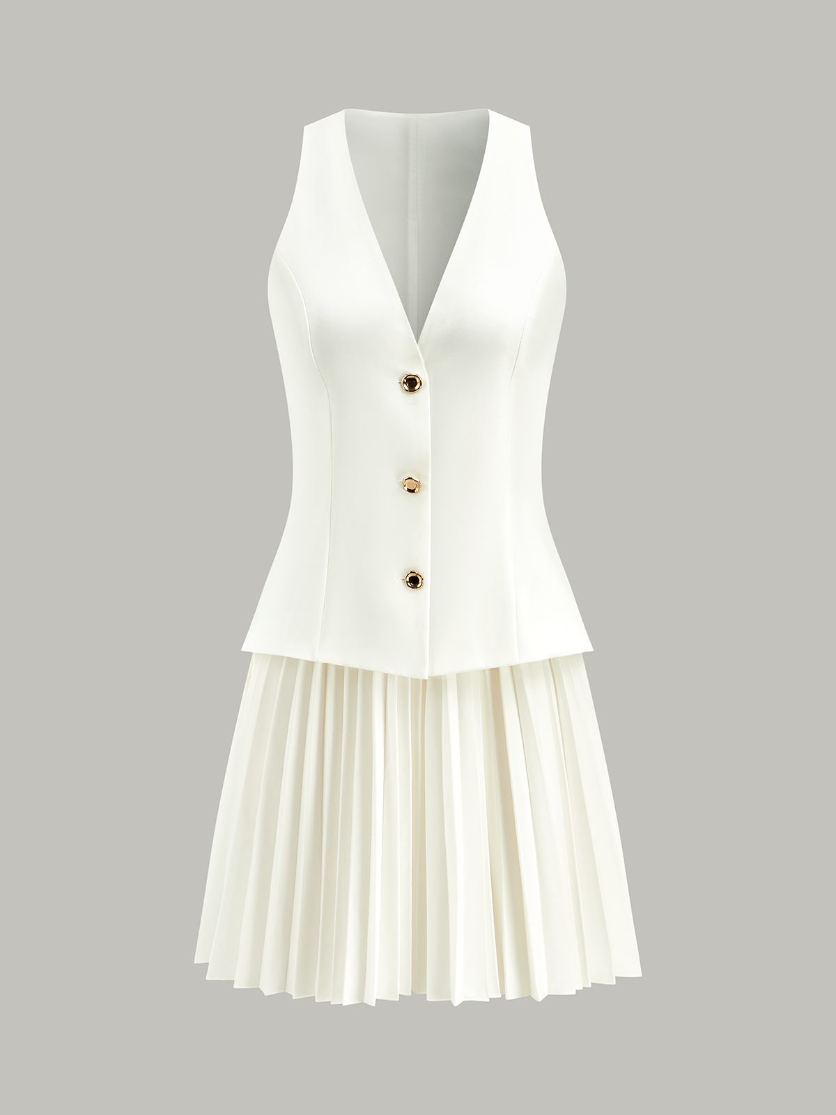 Sleeveless Buttoned Vest-Style Pleated Dress