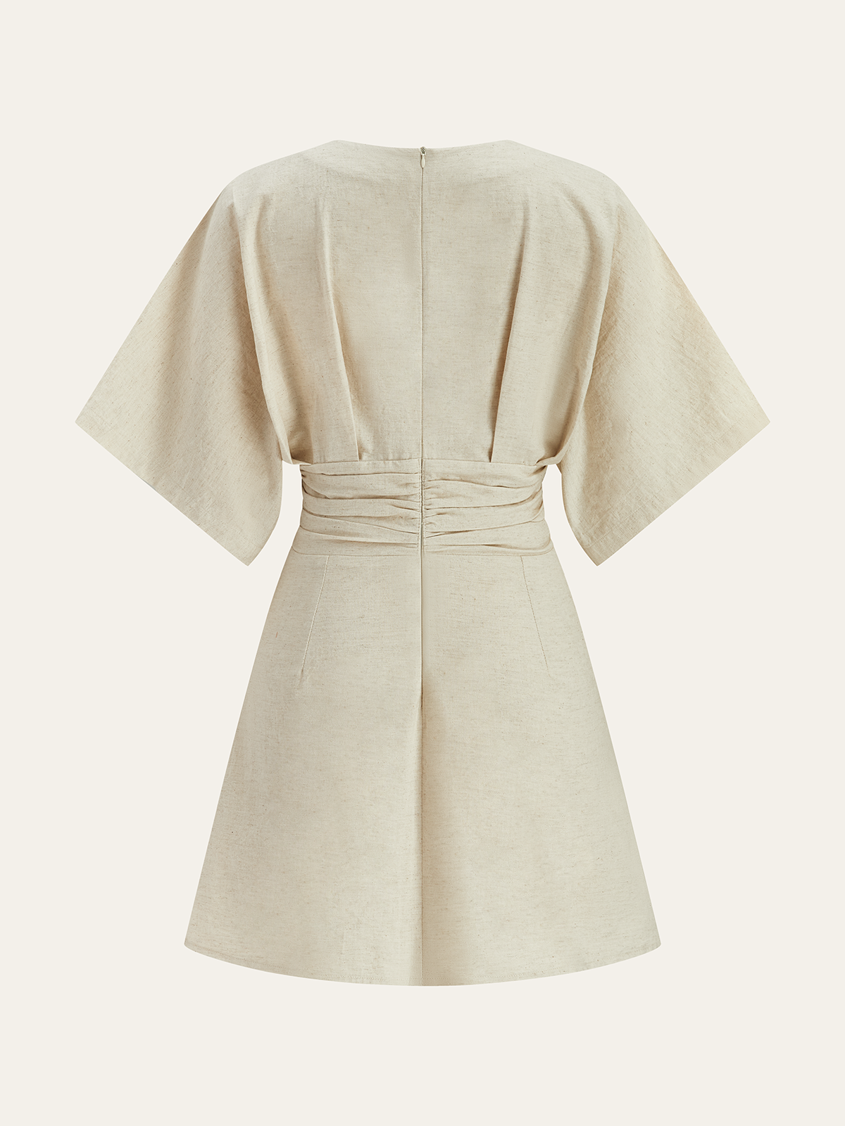 Robe courte en coton et lin à boutons froncés 