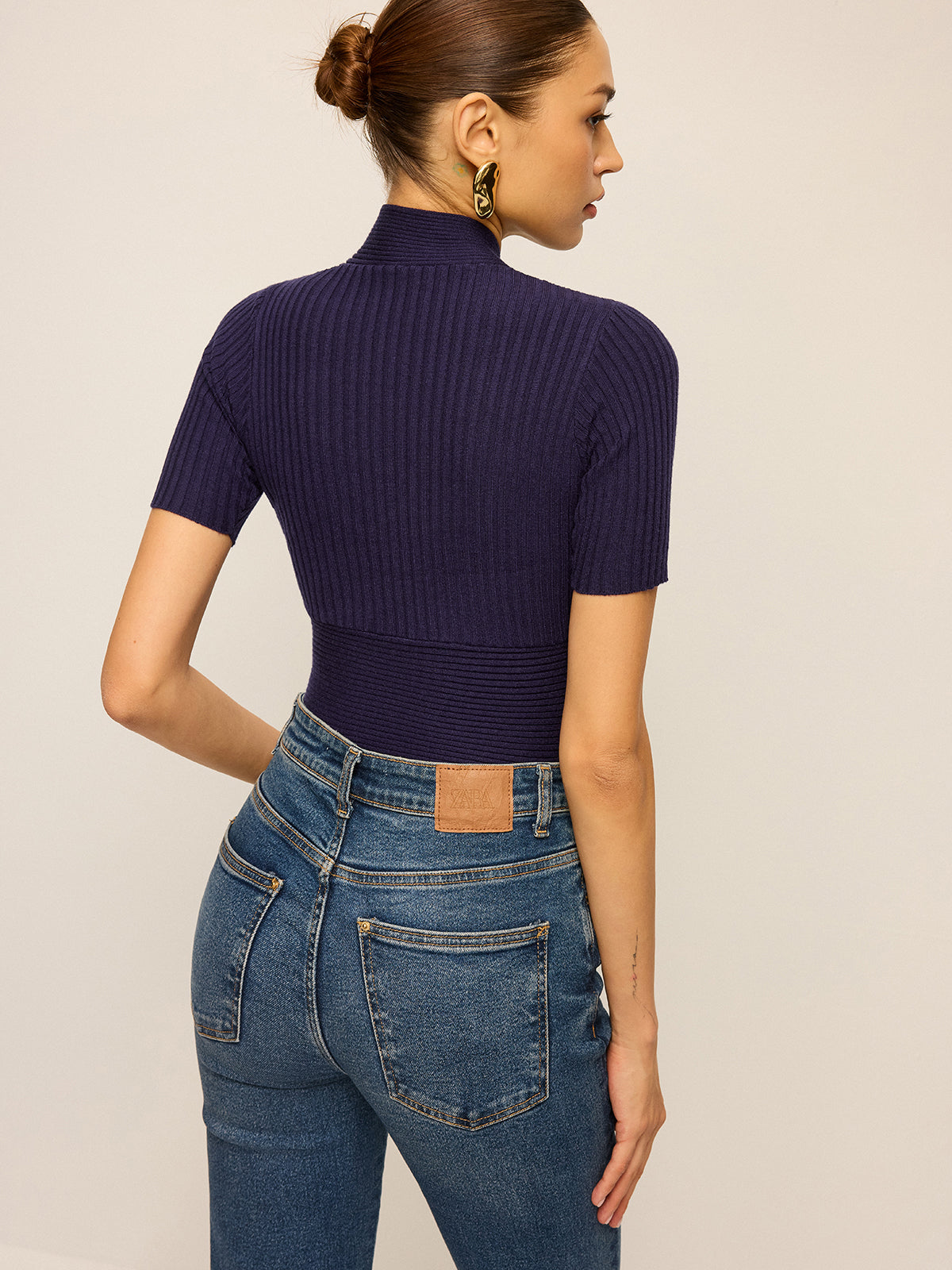 Ribbed Short-Sleeve Knit Top