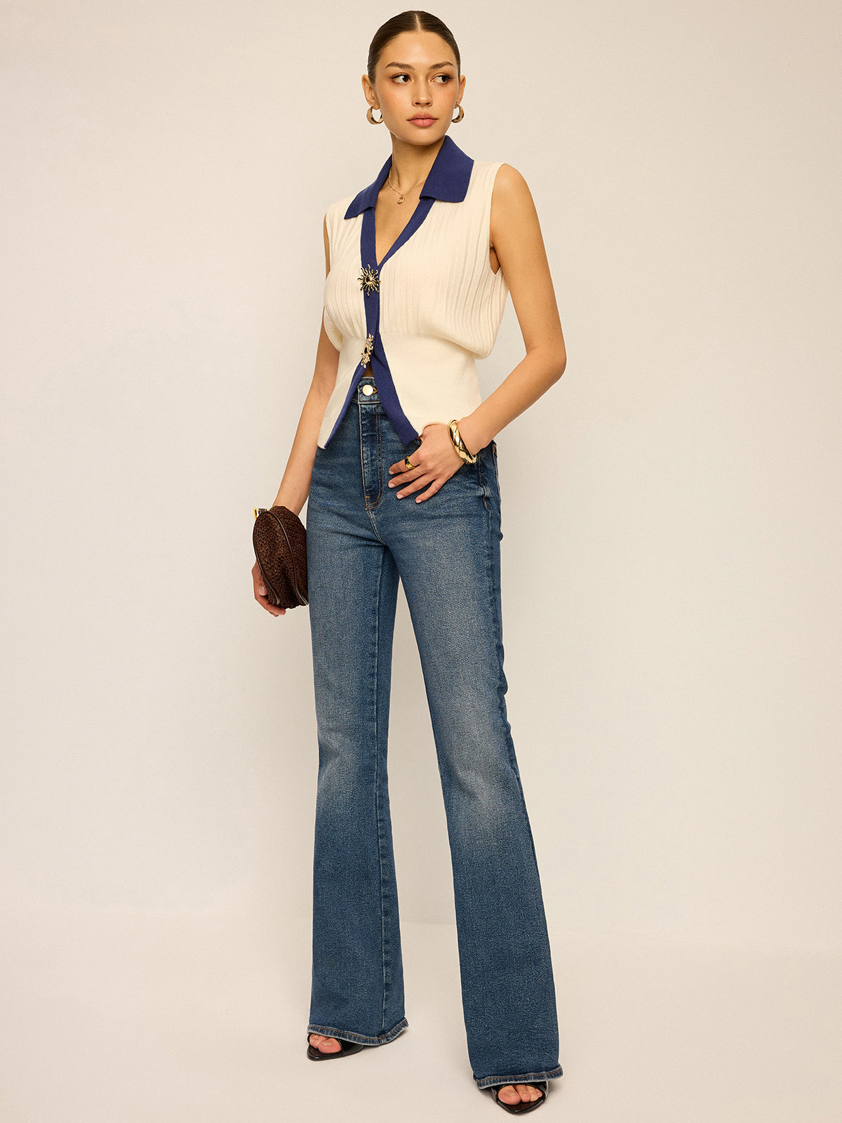 Two-Tone Collared Knit Vest