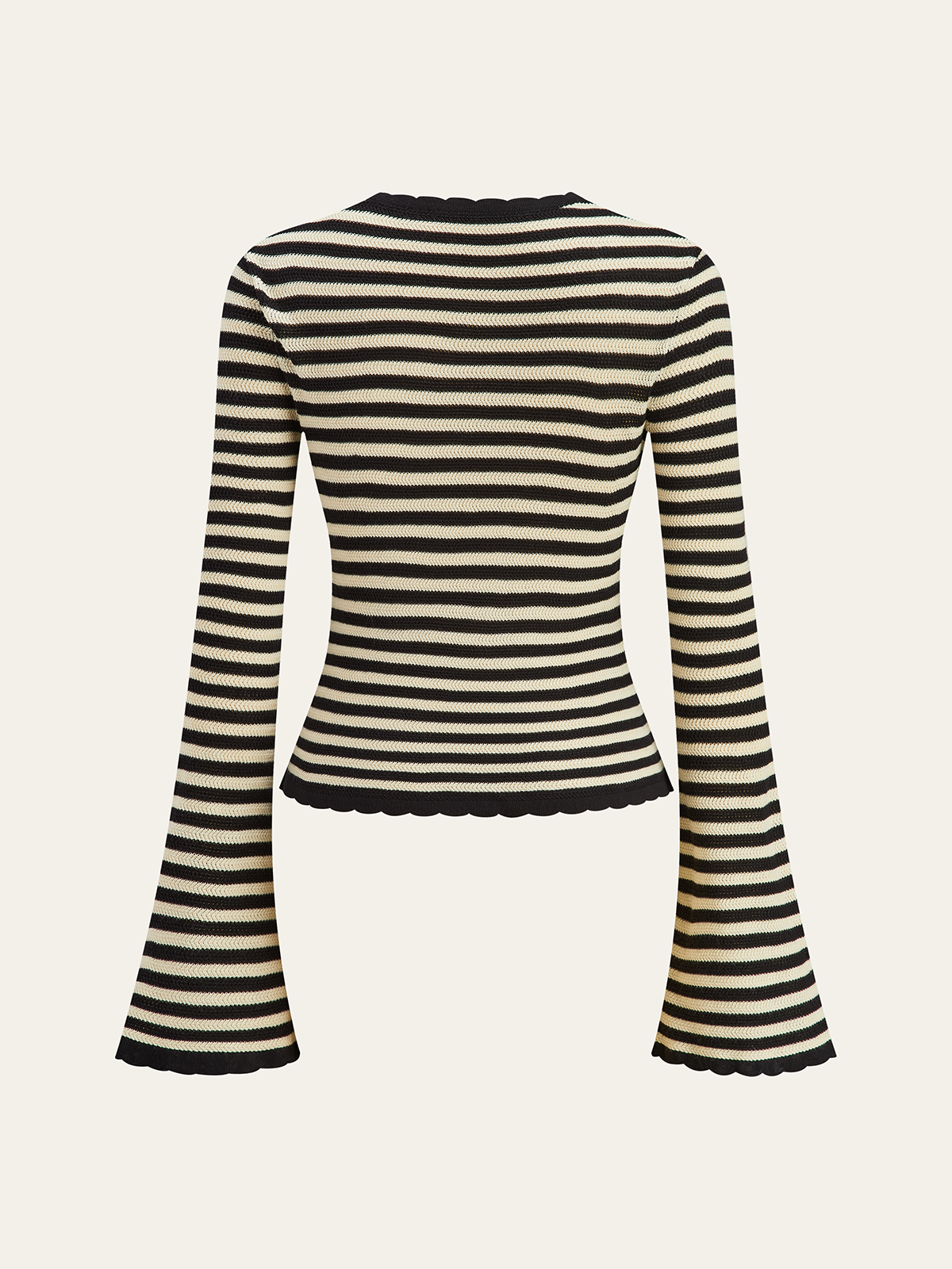 Striped Cut-Out Flare Sleeve Knit Top