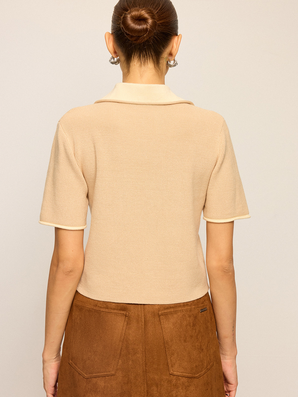 Contrast Collar Knit Polo Top