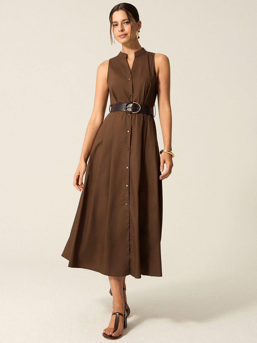 Geknöpftes Midi-Kleid mit Gürtel