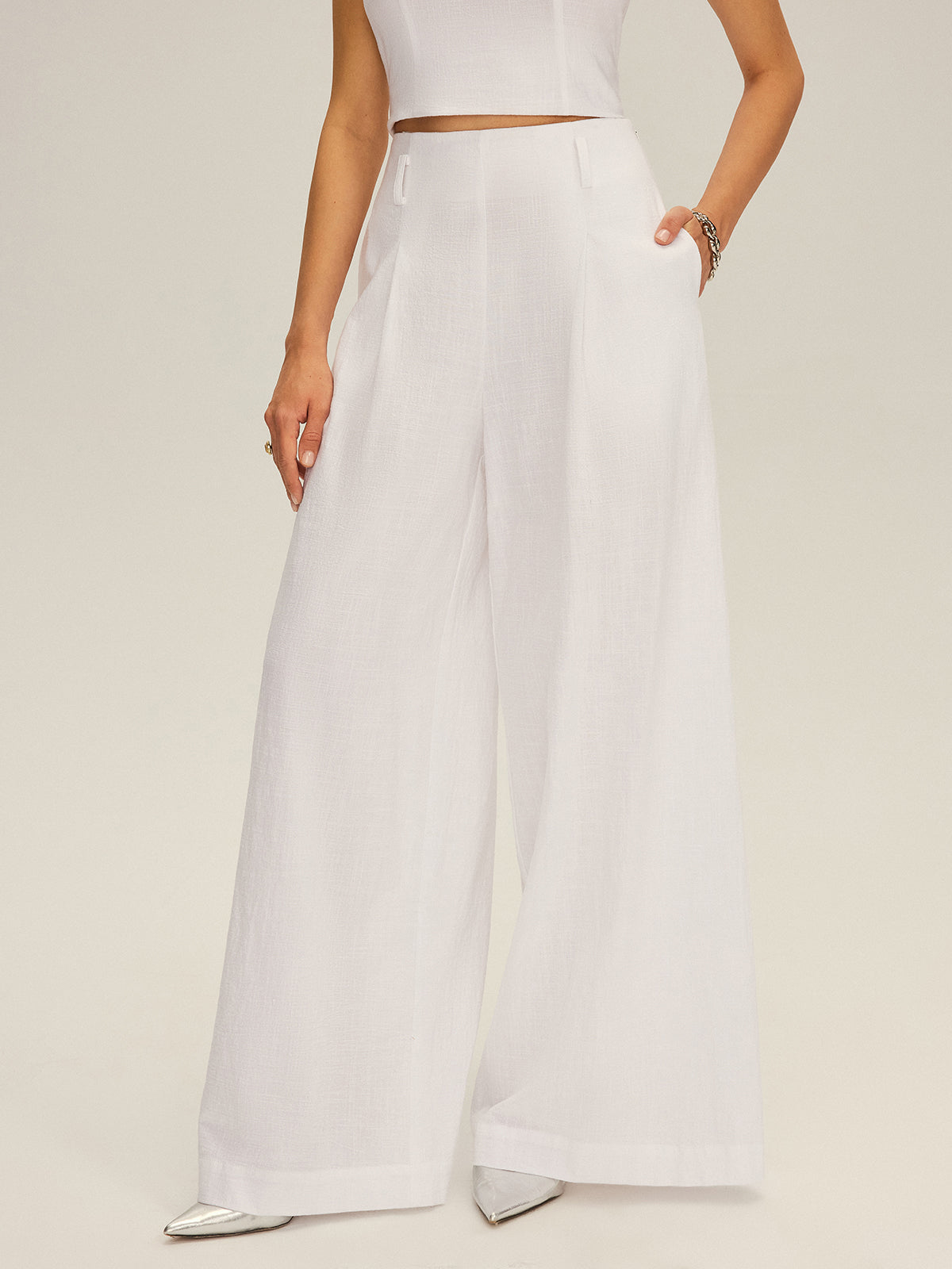 Cotton Peplum Top and Wide-Leg Pants Set