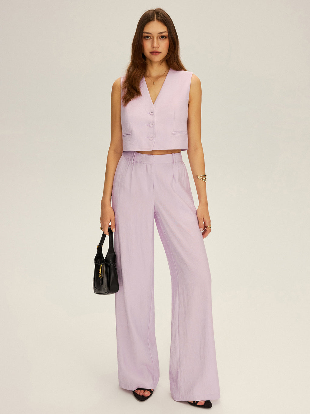 Sleeveless Crop Vest and Wide-Leg Pants Set